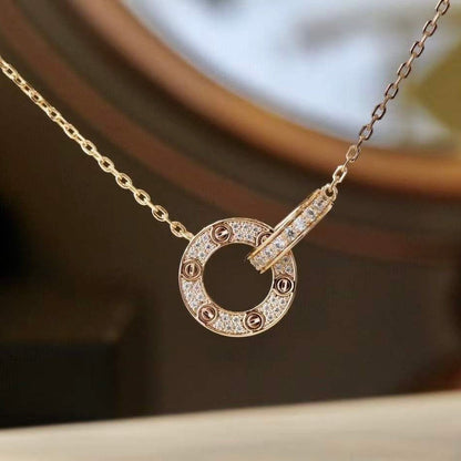 [LOXURA]LOVE 7.6MM NECKLACE ROSE GOLD AND SILVER  FULL DIAMOND