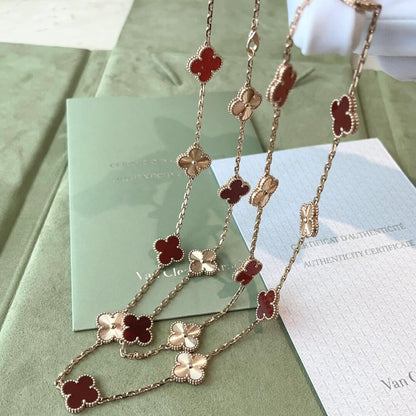 [LOXURA]CLOVER 20 MOTIFS LASER CARNELIAN NECKLACE