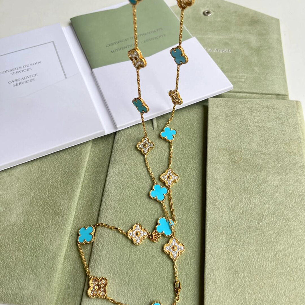 [LOXURA]CLOVER 20 MOTIFS TURQUOISE DIAMOND NECKLACE