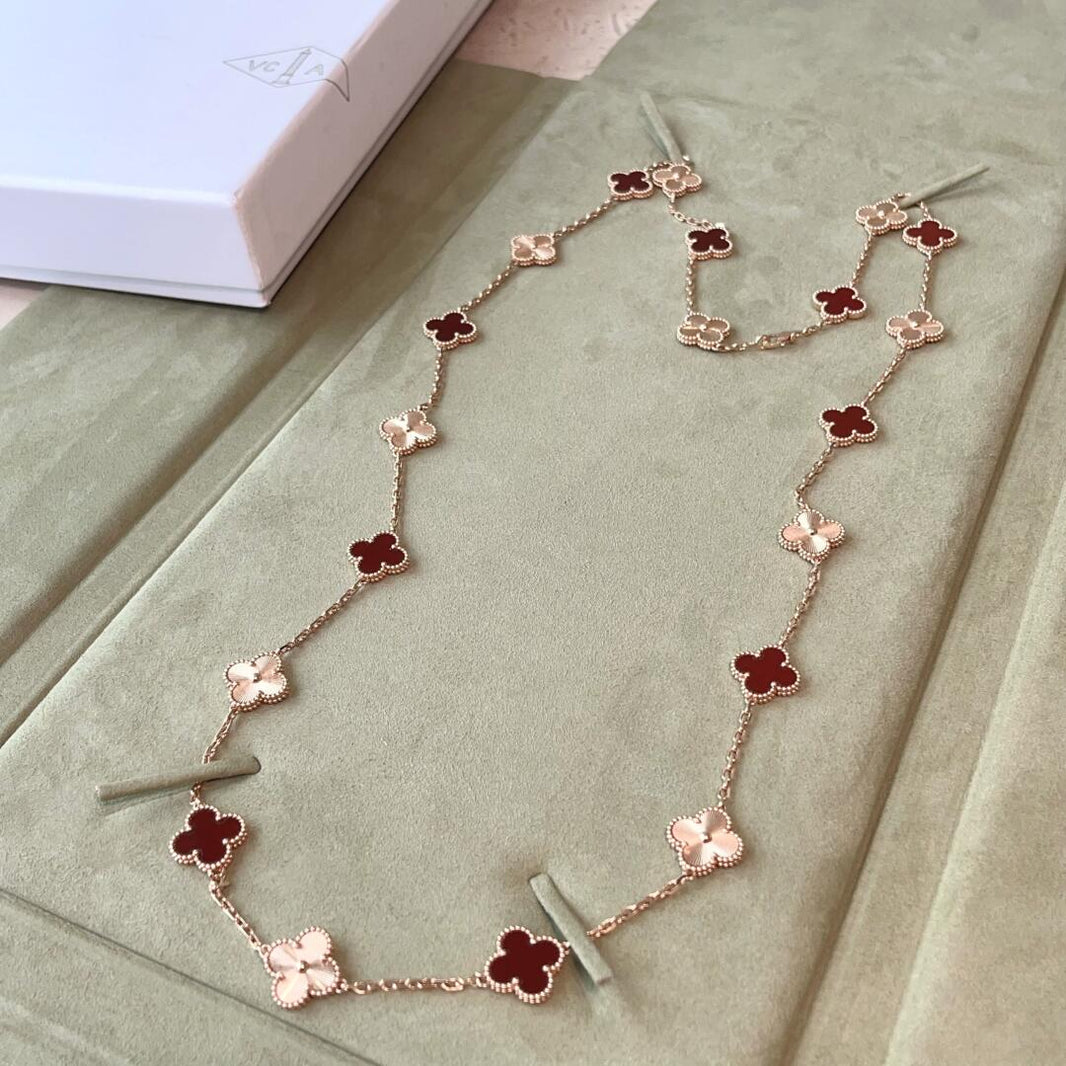 [LOXURA]CLOVER 20 MOTIFS LASER CARNELIAN NECKLACE