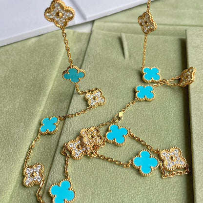 [LOXURA]CLOVER 20 MOTIFS TURQUOISE DIAMOND NECKLACE