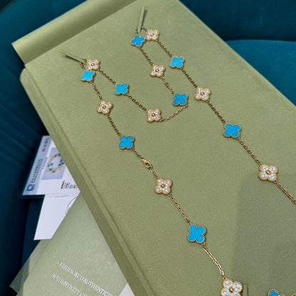 [LOXURA]CLOVER 20 MOTIFS TURQUOISE DIAMOND NECKLACE