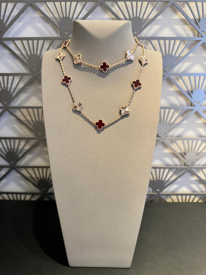 [LOXURA]CLOVER 20 MOTIFS LASER CARNELIAN NECKLACE