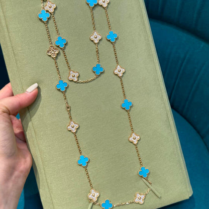 [LOXURA]CLOVER 20 MOTIFS TURQUOISE DIAMOND NECKLACE