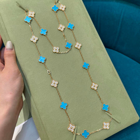 [LOXURA]CLOVER 20 MOTIFS TURQUOISE DIAMOND NECKLACE
