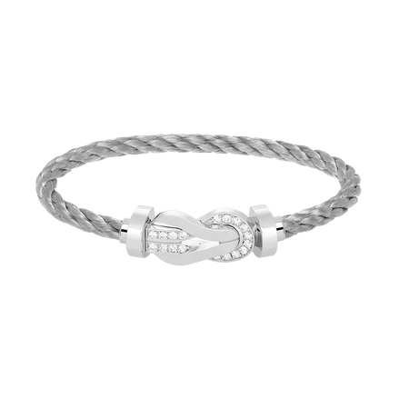 [LOXURA]CHANCE LARGE 8 FIGURE BUCKLE HALF DIAMOND BRACELET SILVER