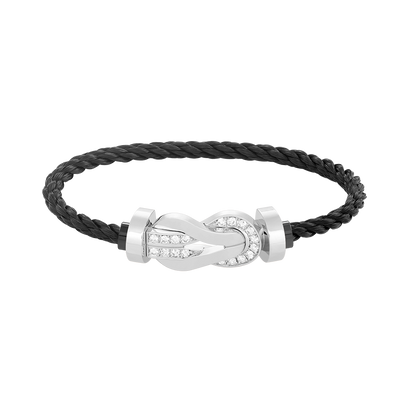 [LOXURA]CHANCE LARGE 8 FIGURE BUCKLE HALF DIAMOND BRACELET SILVER