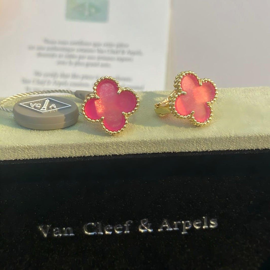 [LOXURA]NEW CLOVER 15MM PINK ENAMEL STUD EARRINGS