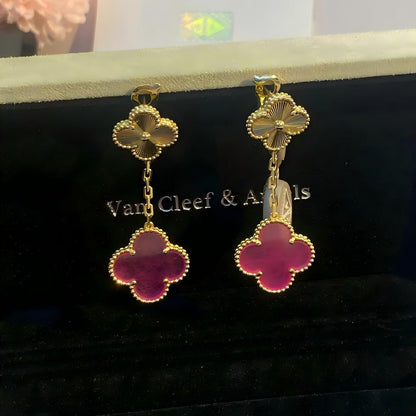 [LOXURA]NEW CLOVER 2 MOTIF PINK ENAMEL EARRINGS