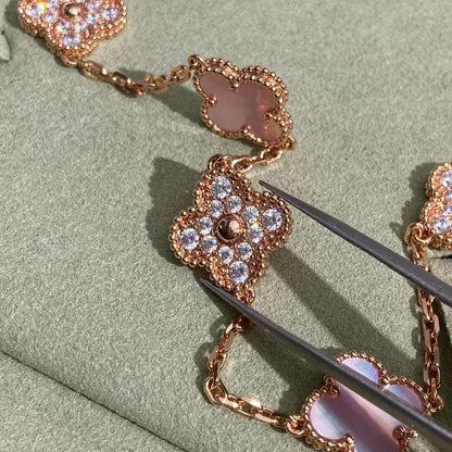 [LOXURA]CLOVER 10 MOTIFS DIAMOND PINK MOP NECKLACE