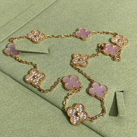 [LOXURA]CLOVER 10 MOTIFS DIAMOND PINK MOP NECKLACE