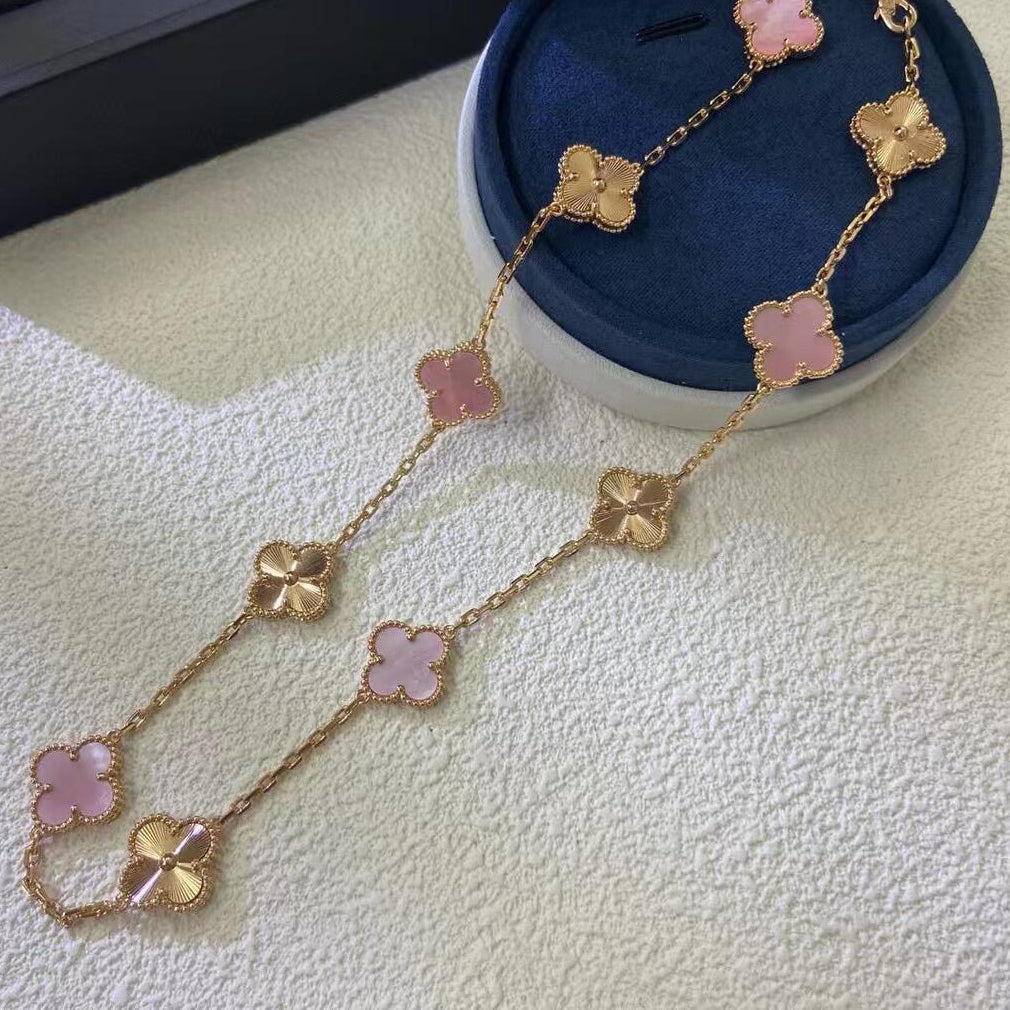 [LOXURA]CLOVER 10 MOTIFS  LASER PINK MOP NECKLACE