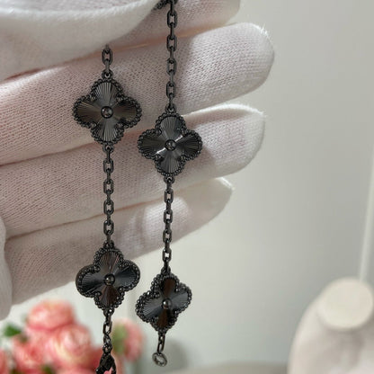 [LOXURA]CLOVER 5 MOTIF BLACK BRACELET