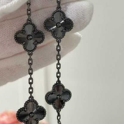[LOXURA]CLOVER 5 MOTIF BLACK BRACELET