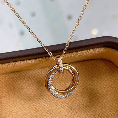 [LOXURA]TRINITY NECKLACE SILVER GOLD PINK GOLD DIAMONDS