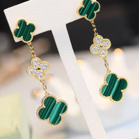 [LOXURA]CLOVER EARRINGS GOLD MALACHITE DIAMOND 3 MOTIF