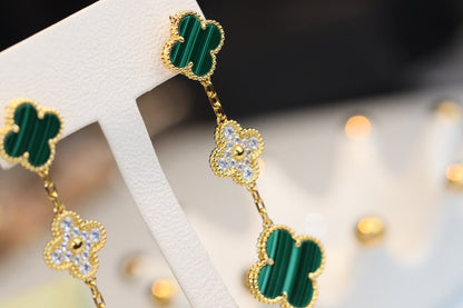 [LOXURA]CLOVER EARRINGS GOLD MALACHITE DIAMOND 3 MOTIF