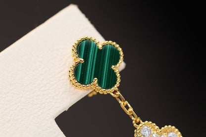 [LOXURA]CLOVER EARRINGS GOLD MALACHITE DIAMOND 3 MOTIF