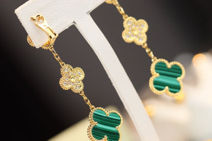 [LOXURA]CLOVER EARRINGS GOLD MALACHITE DIAMOND 3 MOTIF