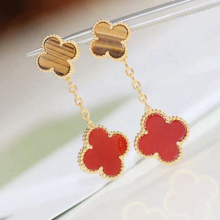 [LOXURA]CLOVER  2 MOTIF  TIGER EYE CARNELIAN EARRINGS