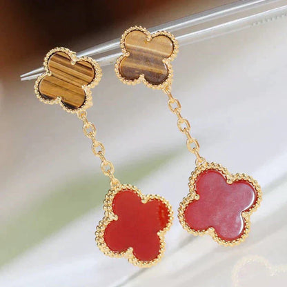 [LOXURA]CLOVER  2 MOTIF  TIGER EYE CARNELIAN EARRINGS