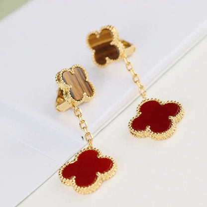 [LOXURA]CLOVER  2 MOTIF  TIGER EYE CARNELIAN EARRINGS
