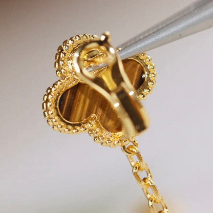 [LOXURA]CLOVER  2 MOTIF  TIGER EYE CARNELIAN EARRINGS