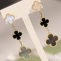 [LOXURA]CLOVER EARRINGS GOLD ONYX MOP 3 MOTIF