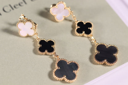 [LOXURA]CLOVER EARRINGS GOLD ONYX MOP 3 MOTIF
