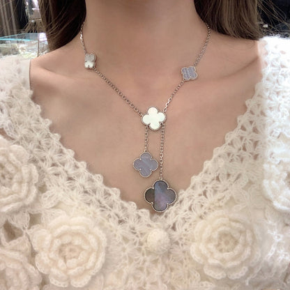 [LOXURA]CLOVER MOP CHALCEDONY NECKLACE SILVER 6 MOTIF