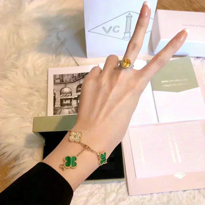 [LOXURA] CLOVER 5 MOTIF MALACHITE BRACELET COLLECTION