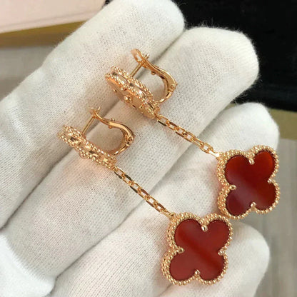 [LOXURA]CLOVER 2 MOTIF  LASER CARNELIAN EARRINGS