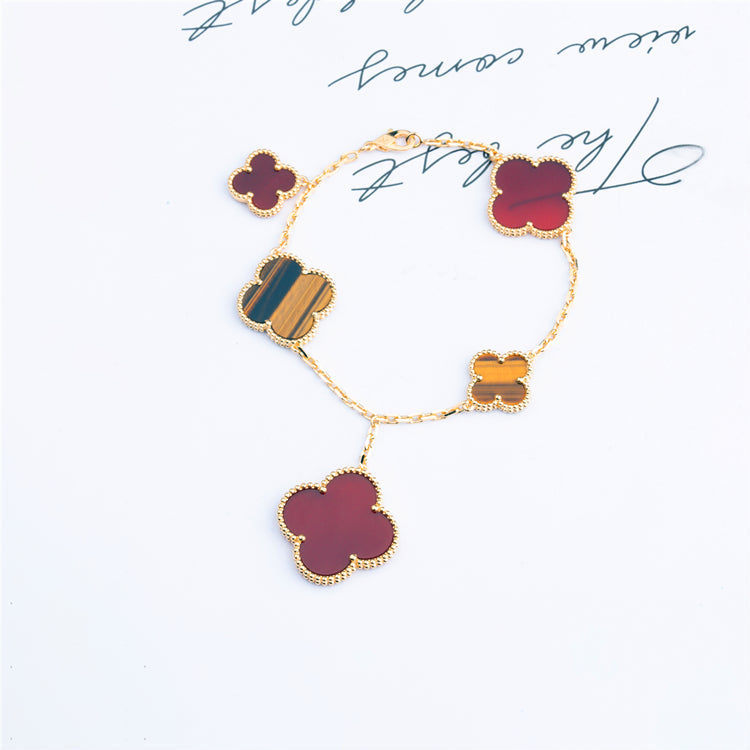 [LOXURA]CLOVER BRACELET 5 MOTIFS CARNELIAN TIGER EYE