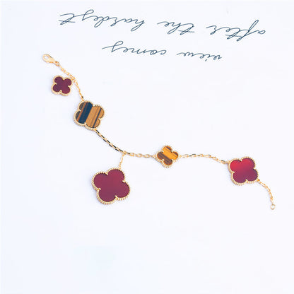 [LOXURA]CLOVER BRACELET 5 MOTIFS CARNELIAN TIGER EYE