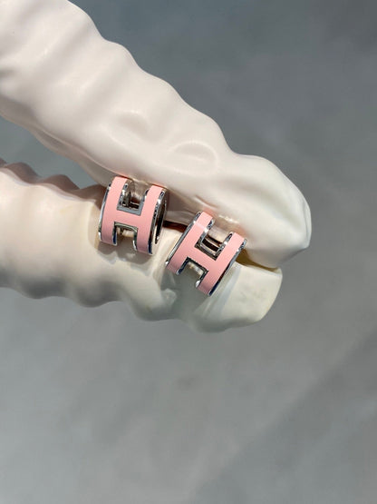 [LOXURA]MINI POP H SILVER EARRINGS PINK