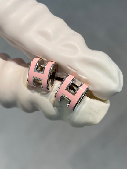 [LOXURA]MINI POP H SILVER EARRINGS PINK