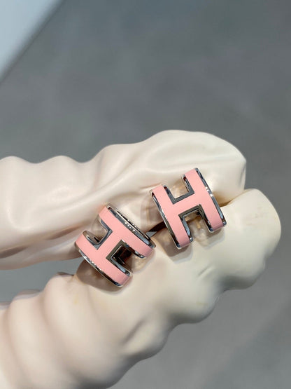 [LOXURA]MINI POP H SILVER EARRINGS PINK
