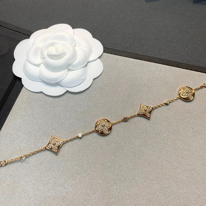 [LOXURA]STAR AND SUN 4 MOTIFS GOLD DIAMONDS BRACELET