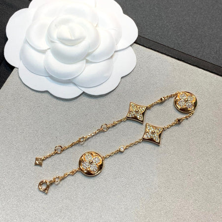 [LOXURA]STAR AND SUN 4 MOTIFS GOLD DIAMONDS BRACELET