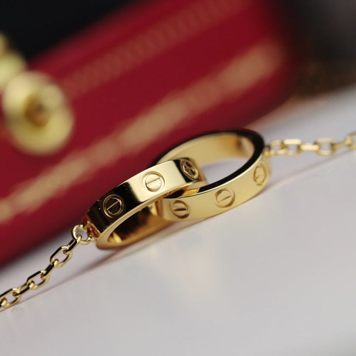 [LOXURA]LOVE NECKLACE DOUBLE RING GOLD