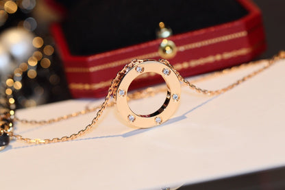 [LOXURA]LOVE NECKLACE 16MM 6 DIAMONDS PINK GOLD