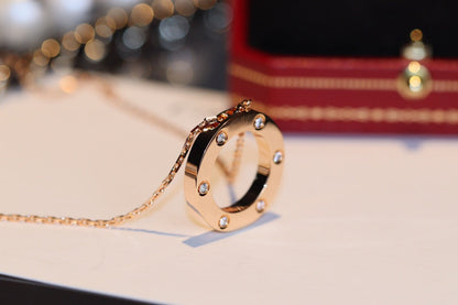 [LOXURA]LOVE NECKLACE 16MM 6 DIAMONDS PINK GOLD