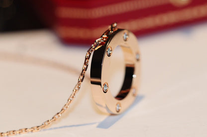 [LOXURA]LOVE NECKLACE 16MM 6 DIAMONDS PINK GOLD