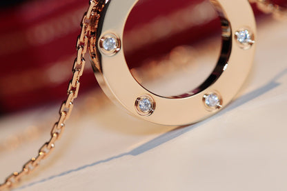 [LOXURA]LOVE NECKLACE 16MM 6 DIAMONDS PINK GOLD