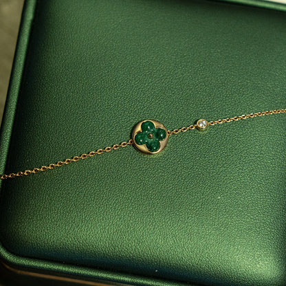 [LOXURA]SUN MALACHITE 1 DIAMOND PINK GOLD BRACELET