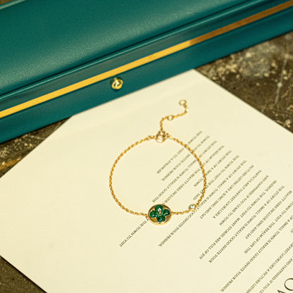 [LOXURA]SUN MALACHITE 1 DIAMOND PINK GOLD BRACELET