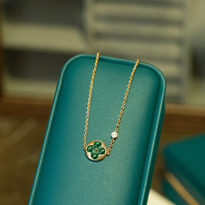 [LOXURA]SUN MALACHITE 1 DIAMOND PINK GOLD BRACELET