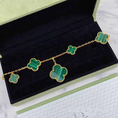 [LOXURA]MAGIC CLOVER MALACHITE GOLD BRACELET 5 MOTIFS