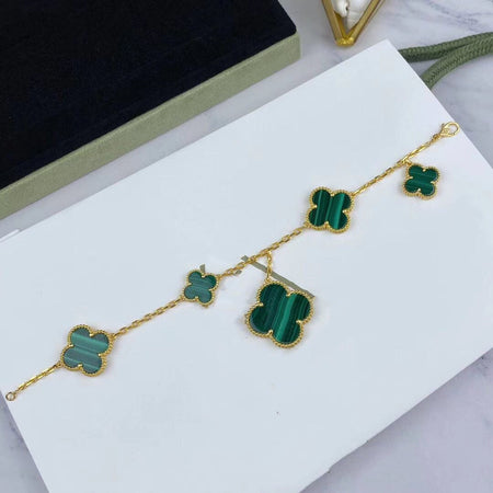 [LOXURA]MAGIC CLOVER MALACHITE GOLD BRACELET 5 MOTIFS