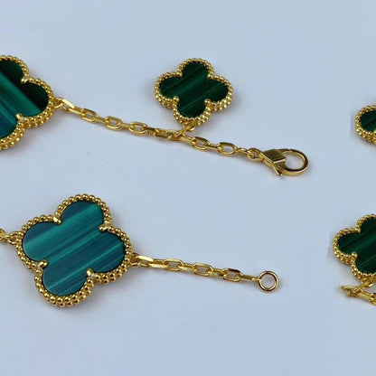 [LOXURA]MAGIC CLOVER MALACHITE GOLD BRACELET 5 MOTIFS